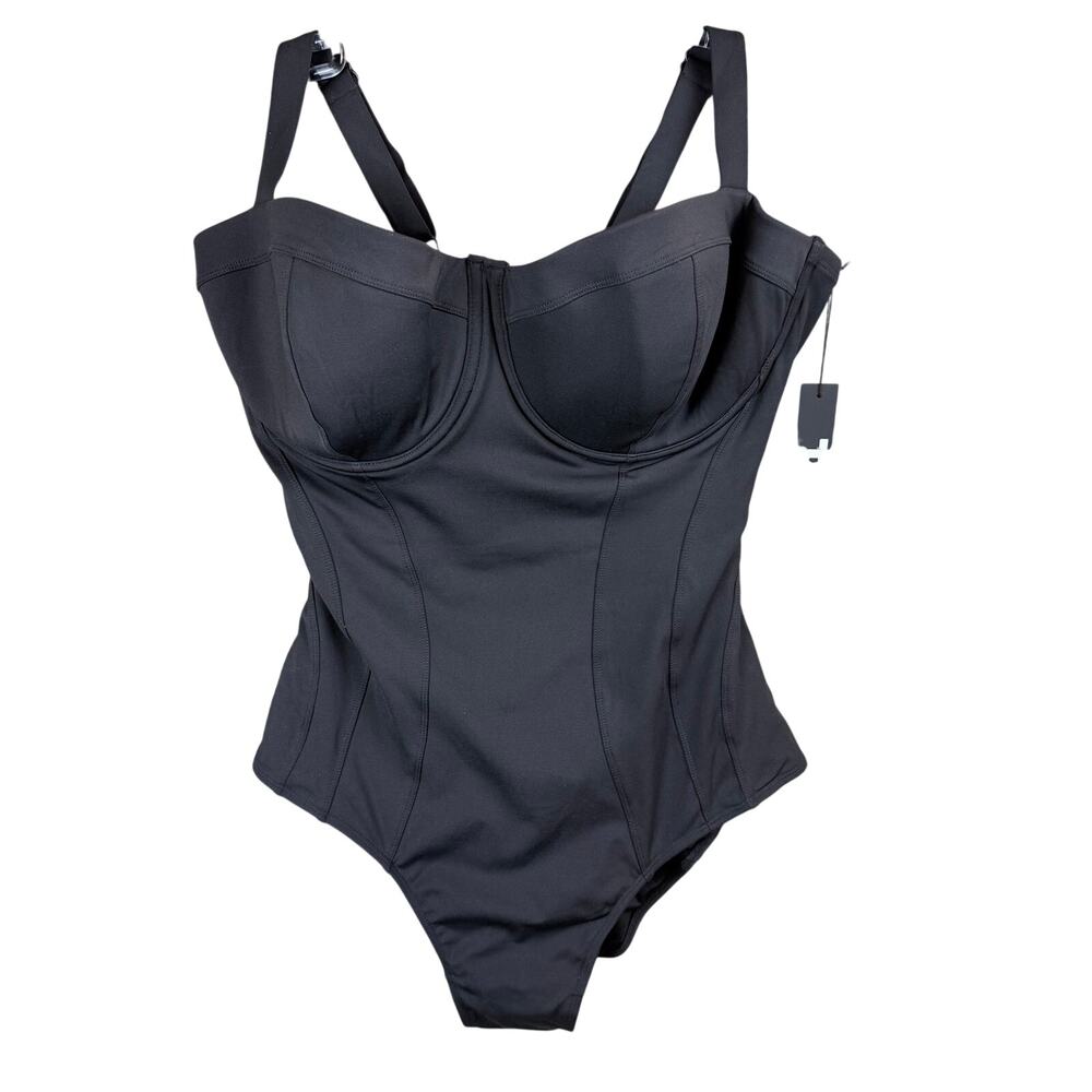 TA3 Pushy Black Corset Lace-Up One-Piece Swimsuit XL F/G Cup